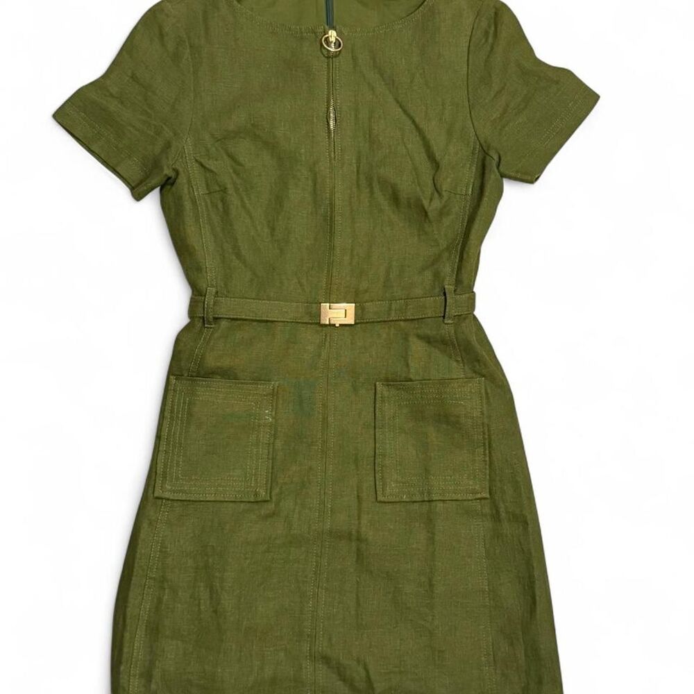 Tory Burch Nadia Green Linen Belted Mini Dress Size 4